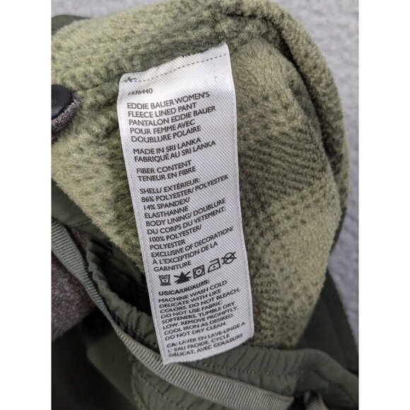 Eddie Bauer Fleece Lined Pants Womens 12 Green Zip Cargo Hiking Elastic Cuffs - Picture 4 of 14